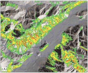 Erbanno (Lombardy). Map of rock fall count.