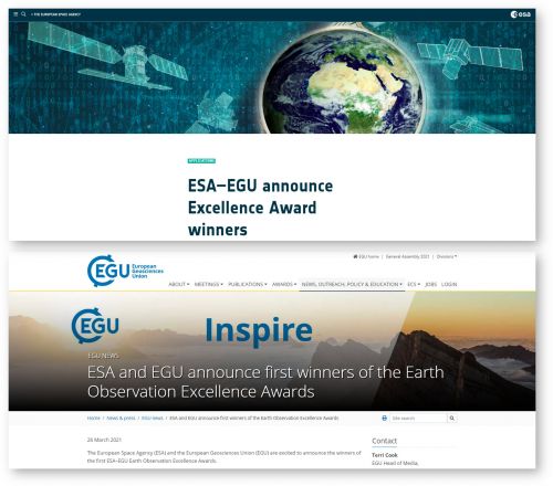 Annuncio del premio siti web ESA e EGU